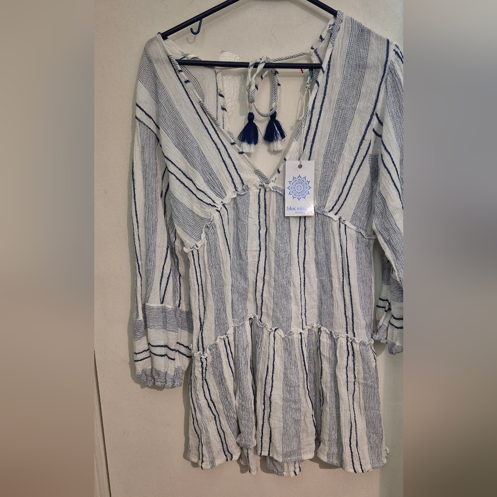 Blue Island Navy and White Striped Tunic/ Beach Cover Up Sz.S NWT